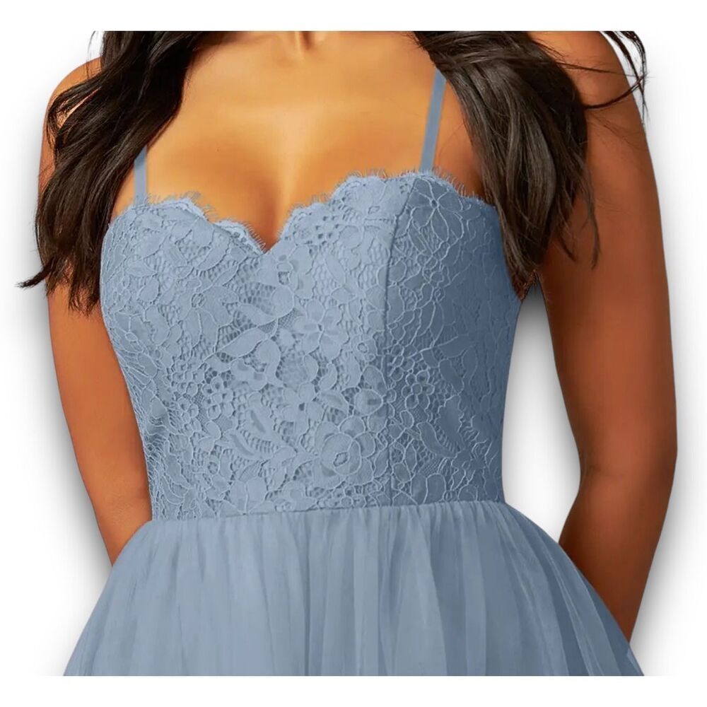 Azazie Dusty Blue Lace Bridesmaid Dress - Picture 13 of 15
